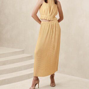 NWT Banana Republic Factory Golden Straw Micro Pleated Minimalist Maxi Skirt, XL
